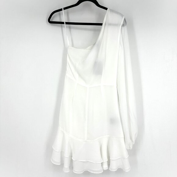 NWT Michael Costello Revolve Sunny One Sleeve Front Slit Mini Dress White Medium - Picture 8 of 12